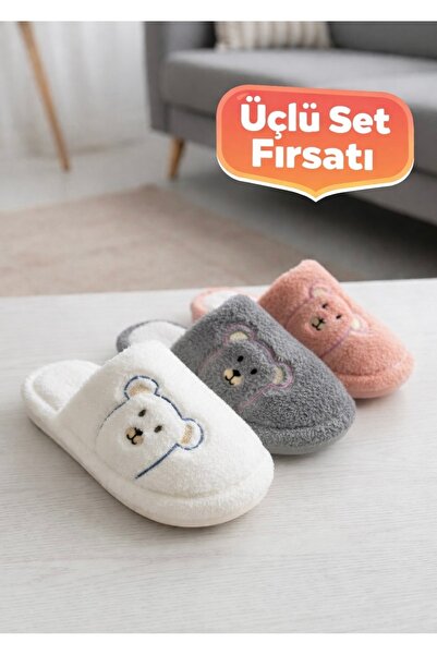 CNN Butik Ayıcık Desenli Peluş Terlik 3’lü set