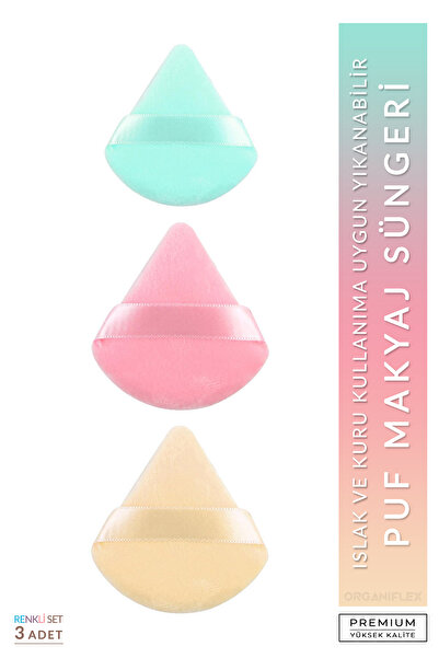 organiflex 3'lü Tutmalı Kadife Premium Makyaj Süngeri (YIKANABİLİR) Pudra Fon...