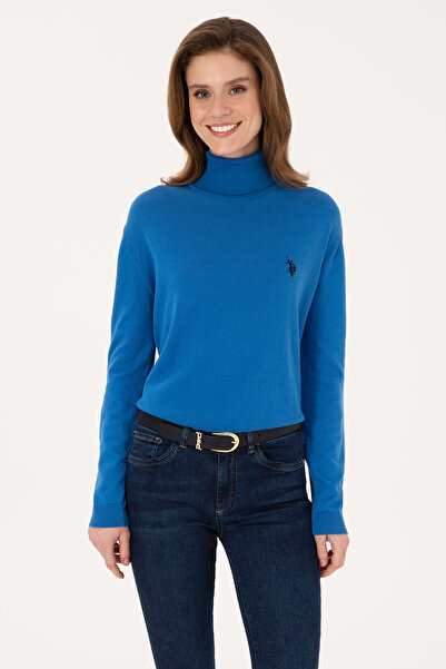 U.S. Polo Assn. Women's Blue High Neck Basic Sweater 50313621-Vr251