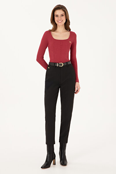 U.S. Polo Assn. Kadın Siyah Carrot High Fit Kanvas Pantolon 50316902-VR046