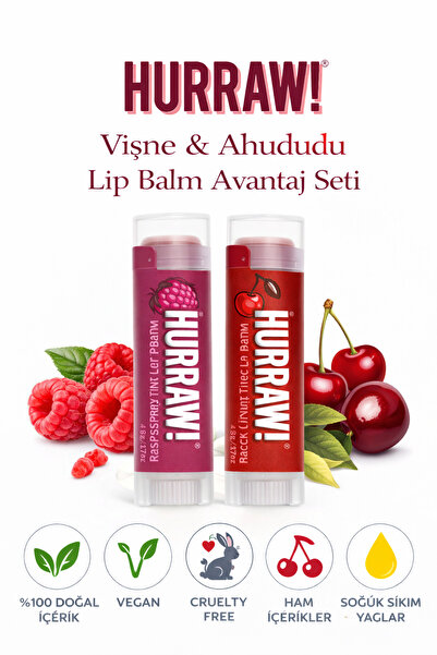 Hurraw Vişne Ahududu Lip Balm 2 li Set