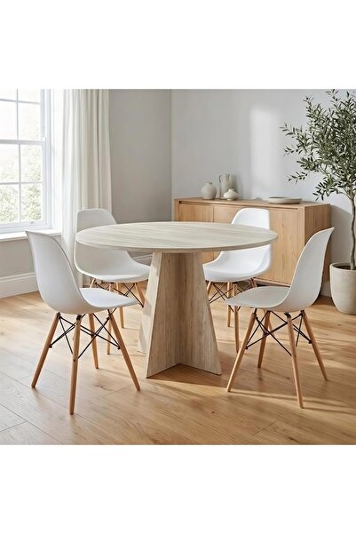 HMC DECOR Modern Yuvarlak 100cm Yemek Masası-mutfak Masası Traverten (SANDALY...