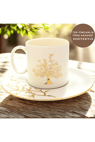 Tulü Porselen Tulu Porselen Altın Hayat Ağacı Desenli 6 Kişilik Porselen Finc...