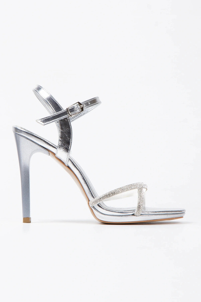 Miss Mitto Γυναικείο βραδινό φόρεμα από λουστρίνι με ασημί (λαμέ) τσαλακωμένο...