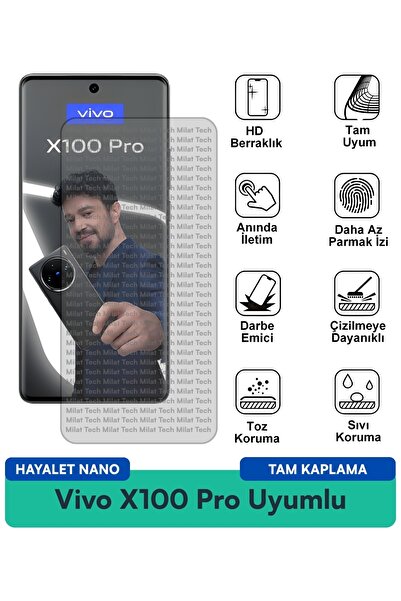 Milat Tech فيلم حماية الشاشة Vivo X100 Pro Hayalet Nano سهل التطبيق