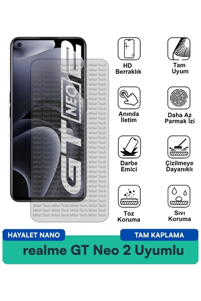 Milat Tech فيلم حماية الشاشة Realme GT Neo 2 Hayalet Nano هيكل مرن وخصوصية كاملة