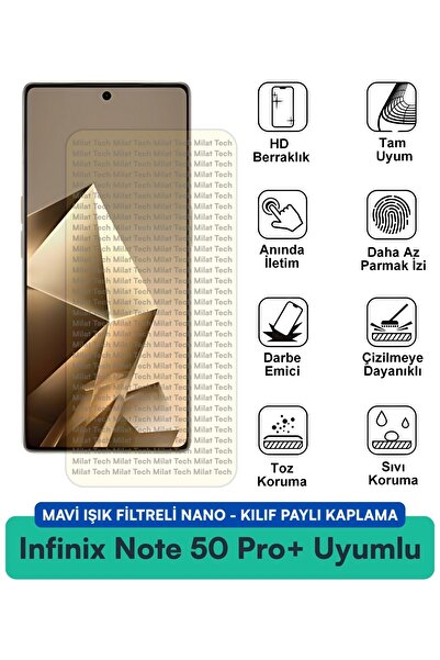 Milat Tech Infinix Note 50 Pro+ Mavi Işık Filtreli Nano Kılıf Uyumlu Ekran Ko...