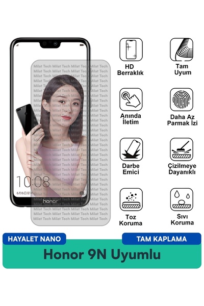 Milat Tech فيلم حماية الشاشة Honor 9N Hayalet Nano خالٍ من الفقاعات ومقاوم للبقع