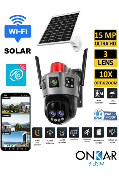 Onkar Bilişim Okam 6021 9MP Wifi Solar Kablosuz Güneş Enerjili Güvenlik Kamer...