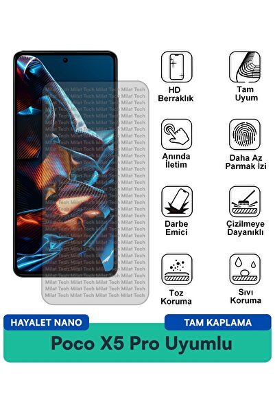 Milat Tech طبقة حماية شاشة Poco X5 Pro Hayalet Nano هيكل رقيق وسهل التركيب