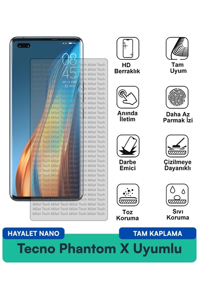 Milat Tech فيلم حماية الشاشة Tecno Phantom X Hayalet Nano يمنع بصمات الأصابع ...
