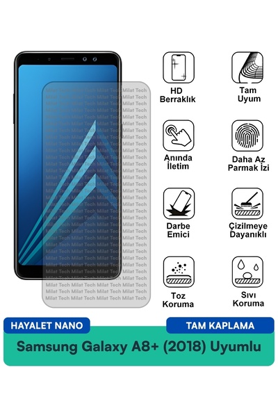 Milat Tech فيلم حماية الشاشة سامسونج جالاكسي A8+ (2018) هايلايت نانو مقاوم لل...