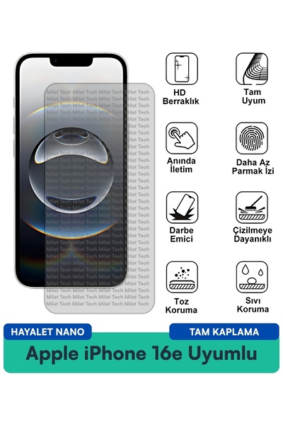 Milat Tech فيلم حماية شاشة آيفون 16e من آبل، نانو شفاف، سهل التركيب بدون فقاعات