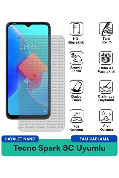 Milat Tech فيلم حماية الشاشة Tecno Spark 8C Hayalet Nano مقاوم للخدوش والصدمات
