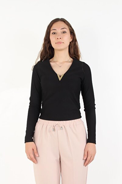 Mckanzie 6494 (N-2007) Златист боди с V-образно деколте и дълги ръкави