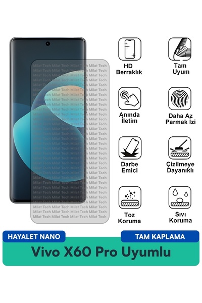 Milat Tech فيلم حماية الشاشة Vivo X60 Pro Hayalet Nano مضاد للخدش ومقاوم للبقع