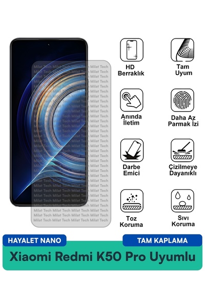 Milat Tech طبقة حماية للشاشة من Xiaomi Redmi K50 Pro Hayalet Nano خالية من ال...