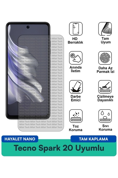 Milat Tech طبقة حماية للشاشة من تكنو سبارك 20 هايلايت نانو، سطح حماية للخصوصية