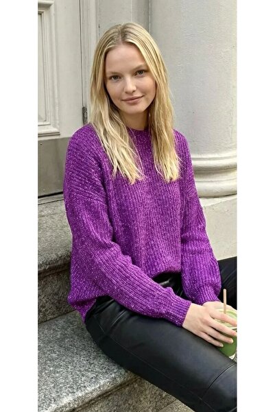 lamea Kadın Oversize Kalın Örgü Triko Kazak – Yumuşak Dokulu – Mor