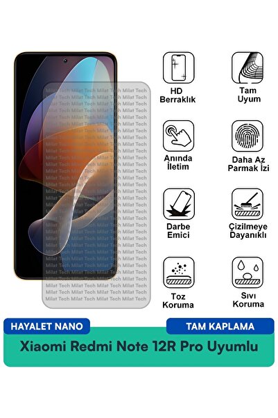 Milat Tech طبقة حماية للشاشة من Xiaomi Redmi Note 12R Pro Hayalet Nano مقاومة...