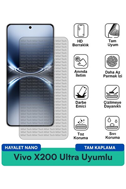 Milat Tech فيلم حماية الشاشة Vivo X200 Ultra Hayalet Nano ذو سطح مرن ممتص للص...