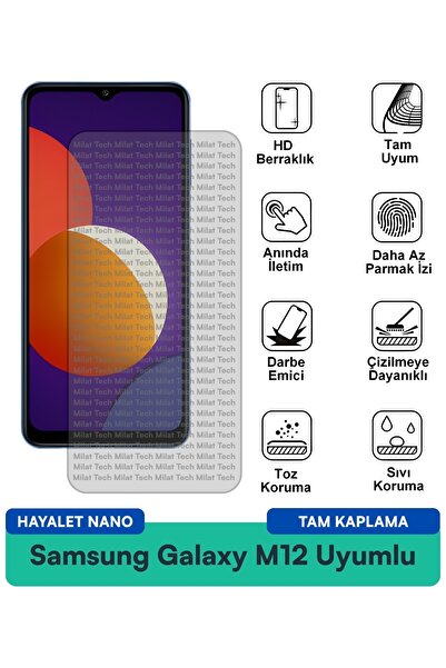 Milat Tech فيلم حماية الشاشة Samsung Galaxy M12 Hayalet Nano هيكل مرن وخصوصية...