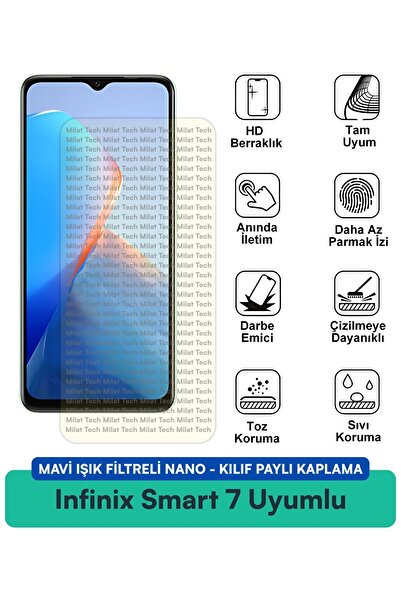Milat Tech Infinix Smart 7 Mavi Işık Filtreli Nano Kılıf Uyumlu Ekran Koruyuc...