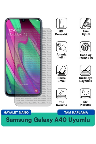 Milat Tech فيلم حماية الشاشة سامسونج جالاكسي A40 هايلايت نانو سهل التركيب ومق...