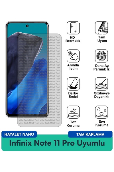 Milat Tech فيلم حماية الشاشة Infinix Note 11 Pro Hayalet Nano مقاوم للخدوش وا...
