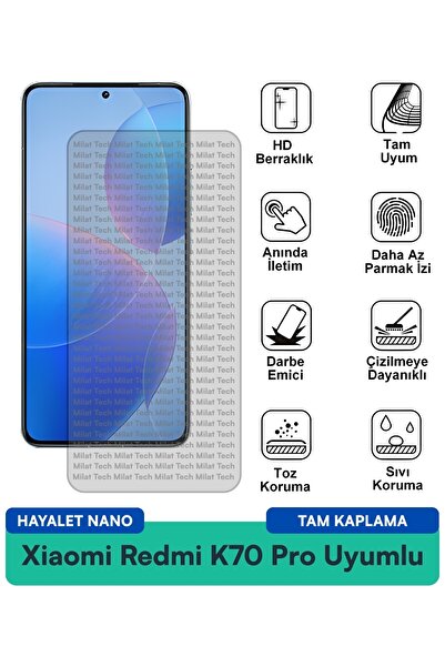 Milat Tech طبقة حماية للشاشة من Xiaomi Redmi K70 Pro Hayalet Nano مقاومة للخد...