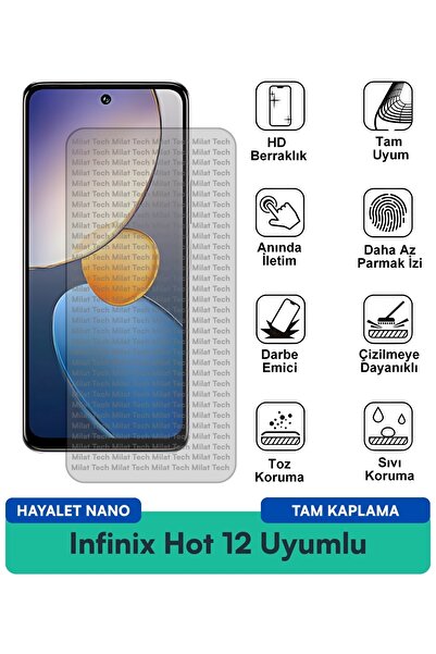 Milat Tech فيلم حماية الشاشة Infinix Hot 12 Hayalet Nano مقاوم للخدوش والصدمات