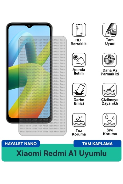 Milat Tech فيلم حماية الشاشة Xiaomi Redmi A1 Hayalet Nano ذو ملمس حساس عند اللمس