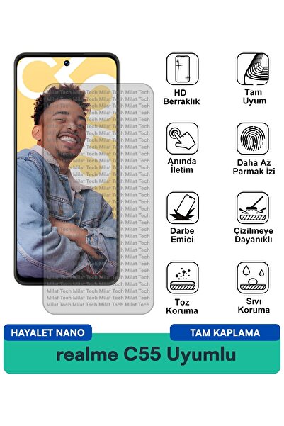 Milat Tech فيلم حماية الشاشة Realme C55 Ghost Nano يمنع بصمات الأصابع ومضاد ل...