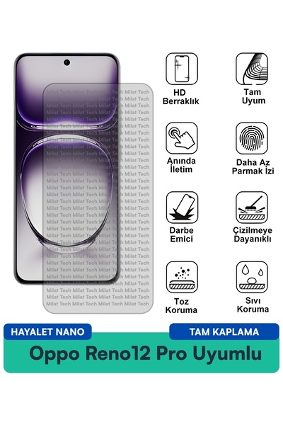 Milat Tech فيلم حماية الشاشة Oppo Reno12 Pro Ghost Nano مقاوم للخدوش والصدمات