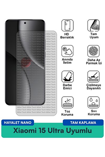 Milat Tech طبقة حماية شاشة Xiaomi 15 Ultra Hayalet Nano، سطح مرن ممتص للصدمات