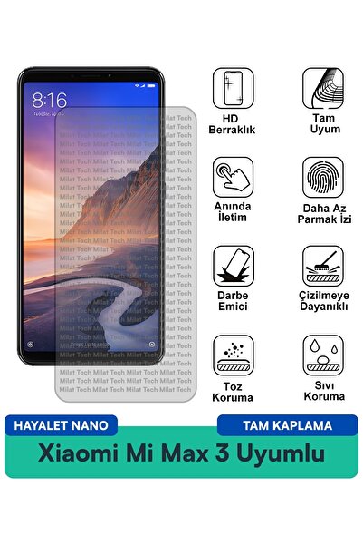 Milat Tech فيلم حماية الشاشة Xiaomi Mi Max 3 Hayalet Nano هيكل رقيق ومرن مضاد...