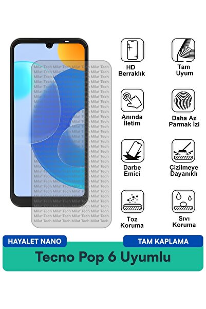 Milat Tech فيلم حماية الشاشة Tecno Pop 6 Hayalet Nano مقاوم للخدوش والصدمات