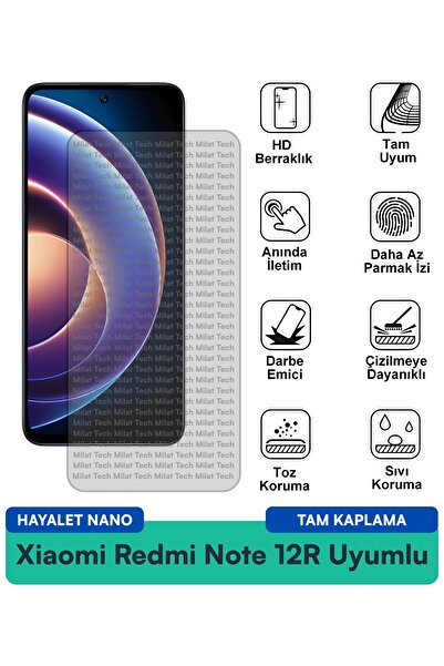 Milat Tech طبقة حماية للشاشة من Xiaomi Redmi Note 12R Hayalet Nano مقاومة للخ...