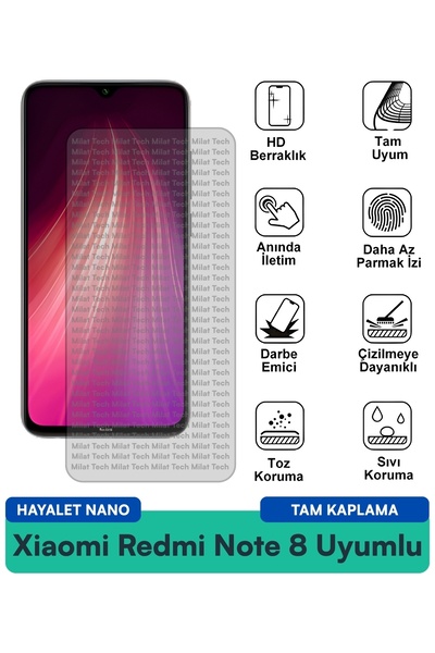 Milat Tech طبقة حماية للشاشة من Xiaomi Redmi Note 8 Hayalet Nano مقاومة للخدو...
