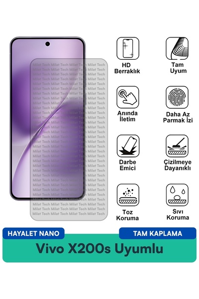 Milat Tech فيلم حماية الشاشة Vivo X200s Hayalet Nano مضاد للخدش وبنية مرنة