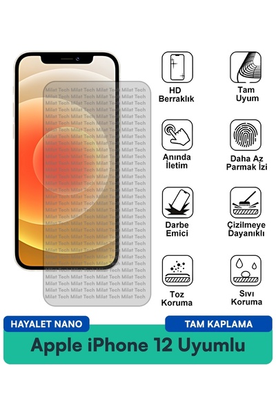 Milat Tech فيلم حماية الشاشة Apple iPhone 12 Ghost Nano مقاوم للخدوش والصدمات