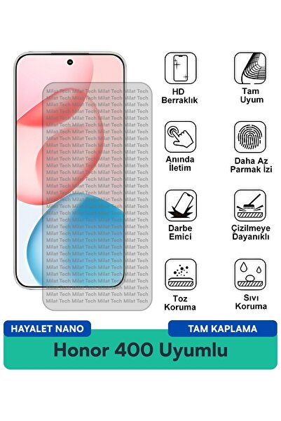 Milat Tech فيلم حماية الشاشة Honor 400 Hayalet Nano سهل التركيب ويمنع الخدوش