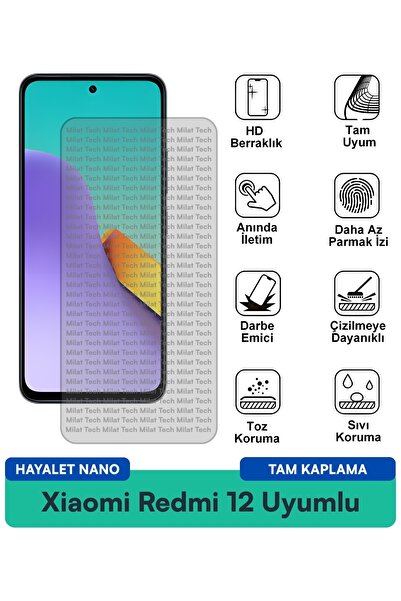 Milat Tech طبقة حماية للشاشة من Xiaomi Redmi 12 Hayalet Nano مقاومة للبقع ومض...