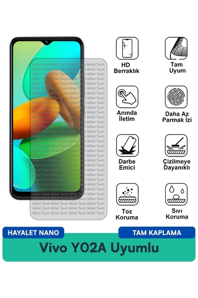 Milat Tech فيلم حماية الشاشة Vivo Y02A Hayalet Nano مقاوم للخدوش والصدمات