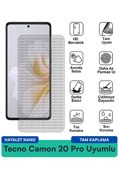 Milat Tech فيلم حماية الشاشة Tecno Camon 20s Pro Hayalet Nano مقاوم للخدوش وا...