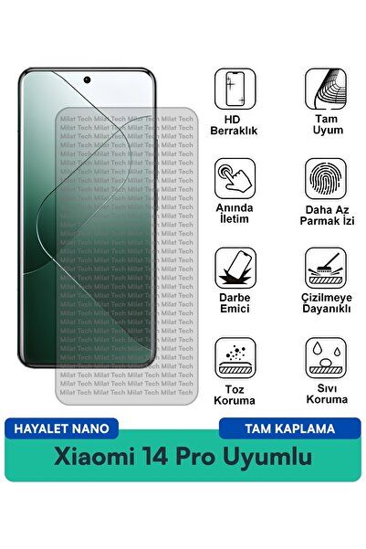 Milat Tech فيلم حماية شاشة Xiaomi 14 Pro Hayalet Nano بدون فقاعات، سهل التركيب