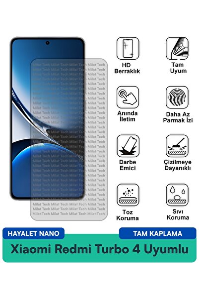 Milat Tech Xiaomi Redmi Turbo 4 Hayalet Nano طبقة حماية للشاشة مقاومة للبقع و...