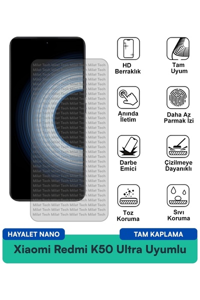 Milat Tech طبقة حماية للشاشة من Xiaomi Redmi K50 Ultra Hayalet Nano مقاومة لل...