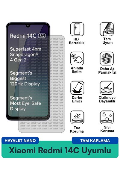 Milat Tech واقي شاشة نانو شبحي لهاتف شاومي ريدمي 14C، حماية طويلة الأمد من البقع