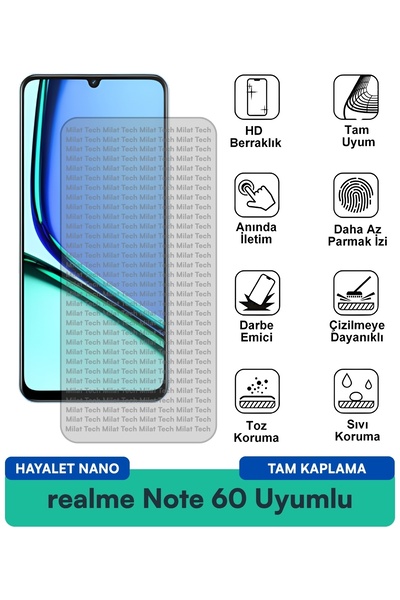 Milat Tech فيلم حماية الشاشة ريلمي نوت 60 هايلايت نانو مقاوم للخدوش والصدمات